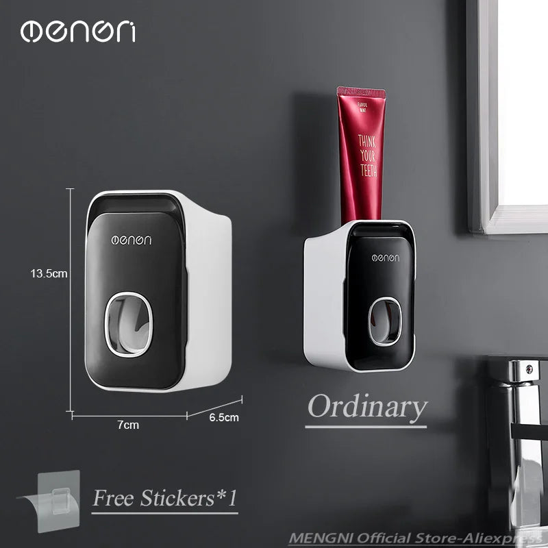Wall-Mounted Automatic Toothpaste Dispenser & Toothbrush Holder