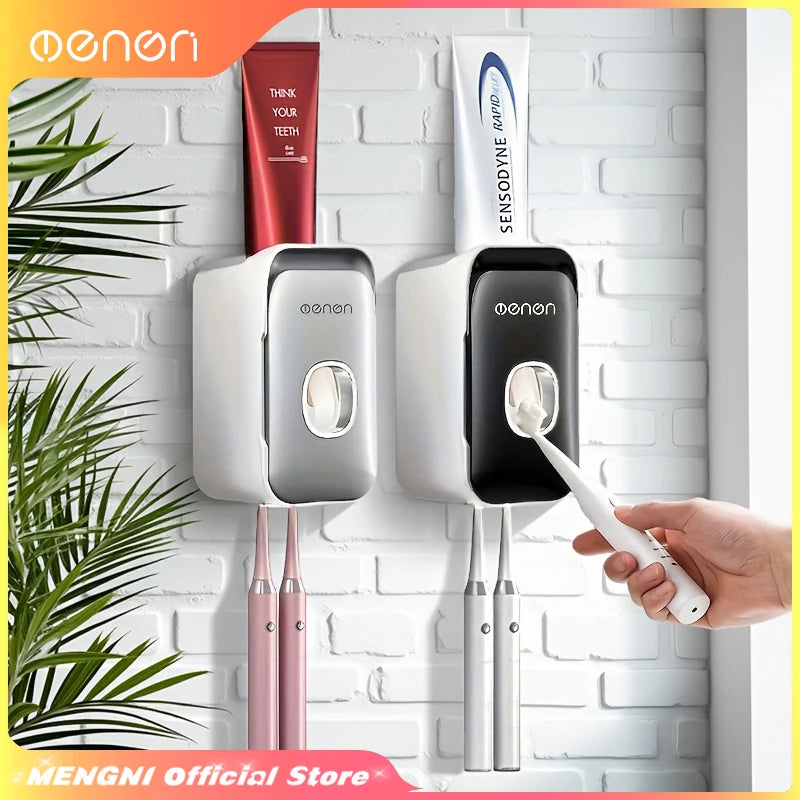 Wall-Mounted Automatic Toothpaste Dispenser & Toothbrush Holder