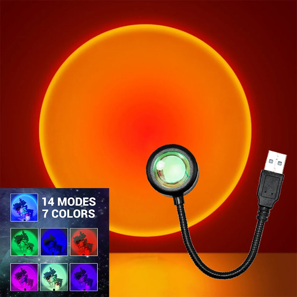 LED Sunset Lamp – USB Night Light Projector | Mood Lighting for Bedroom, Living Room & Photography