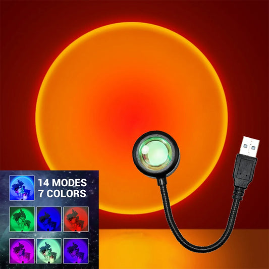 LED Sunset Lamp – USB Night Light Projector | Mood Lighting for Bedroom, Living Room & Photography