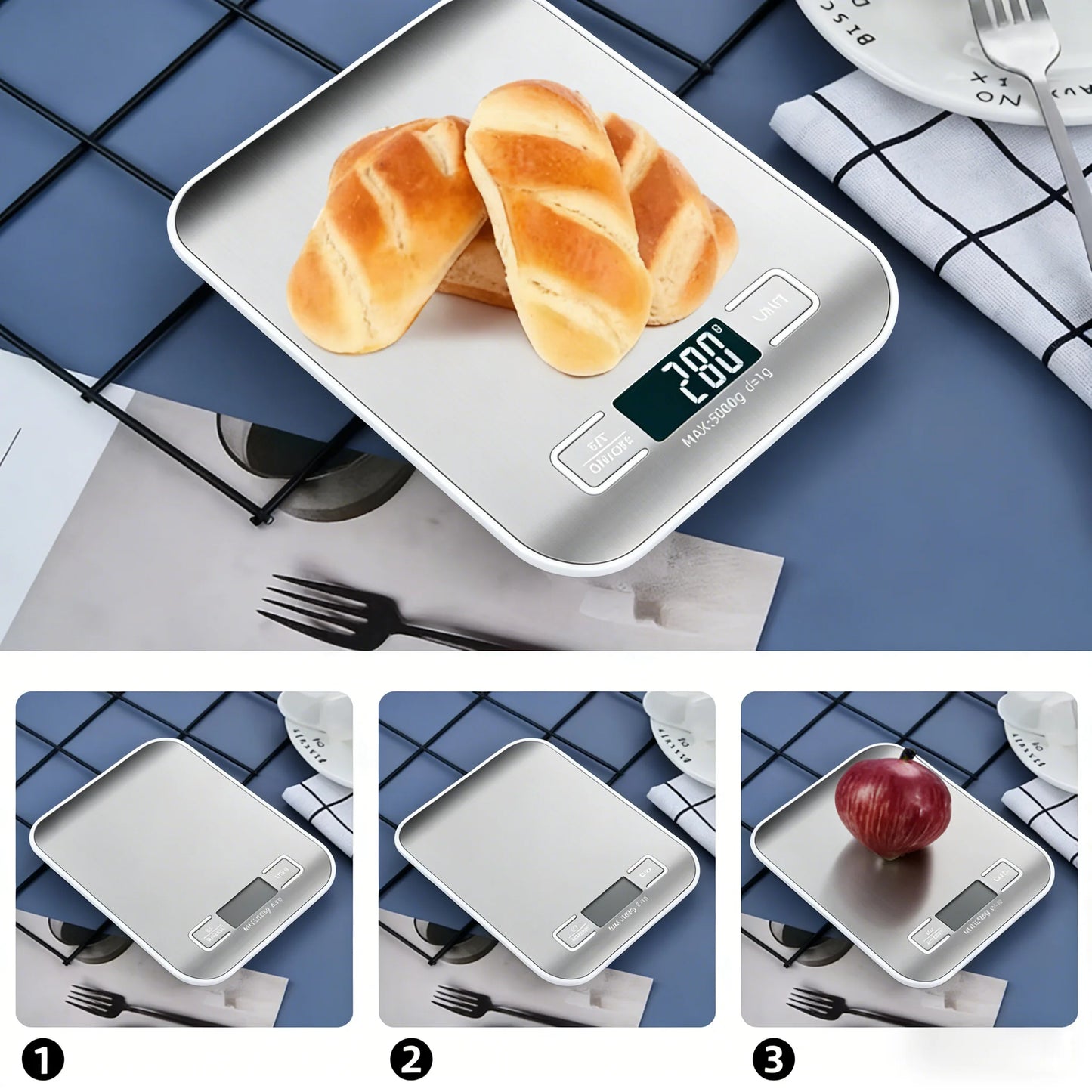 Digital Kitchen Scale – 5kg/10kg | 1g Precision, LED Display & Stainless Steel Platform