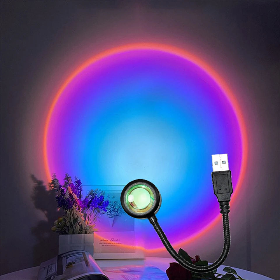 LED Sunset Lamp – USB Night Light Projector | Mood Lighting for Bedroom, Living Room & Photography