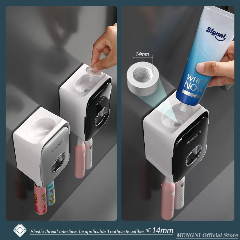 Wall-Mounted Automatic Toothpaste Dispenser & Toothbrush Holder