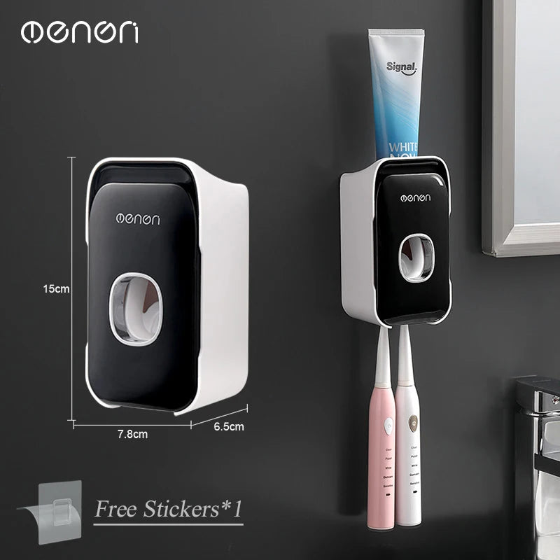 Wall-Mounted Automatic Toothpaste Dispenser & Toothbrush Holder