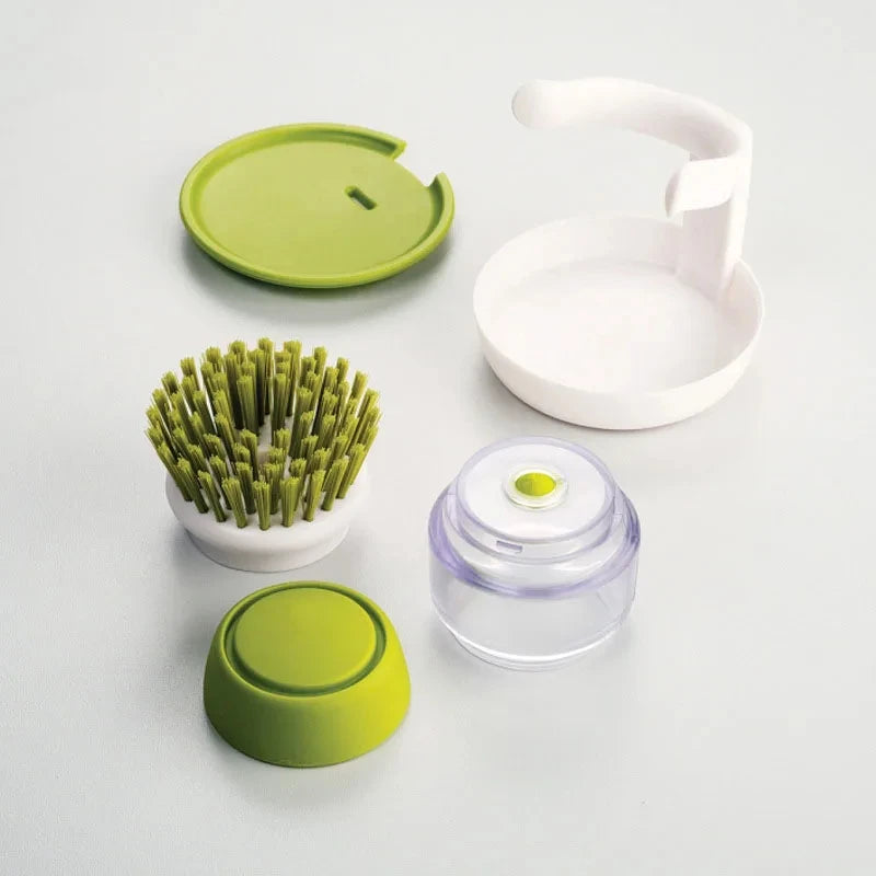 🧽 Soap Dispensing Dish Brush – Scrub Tough Grease with Less Effort