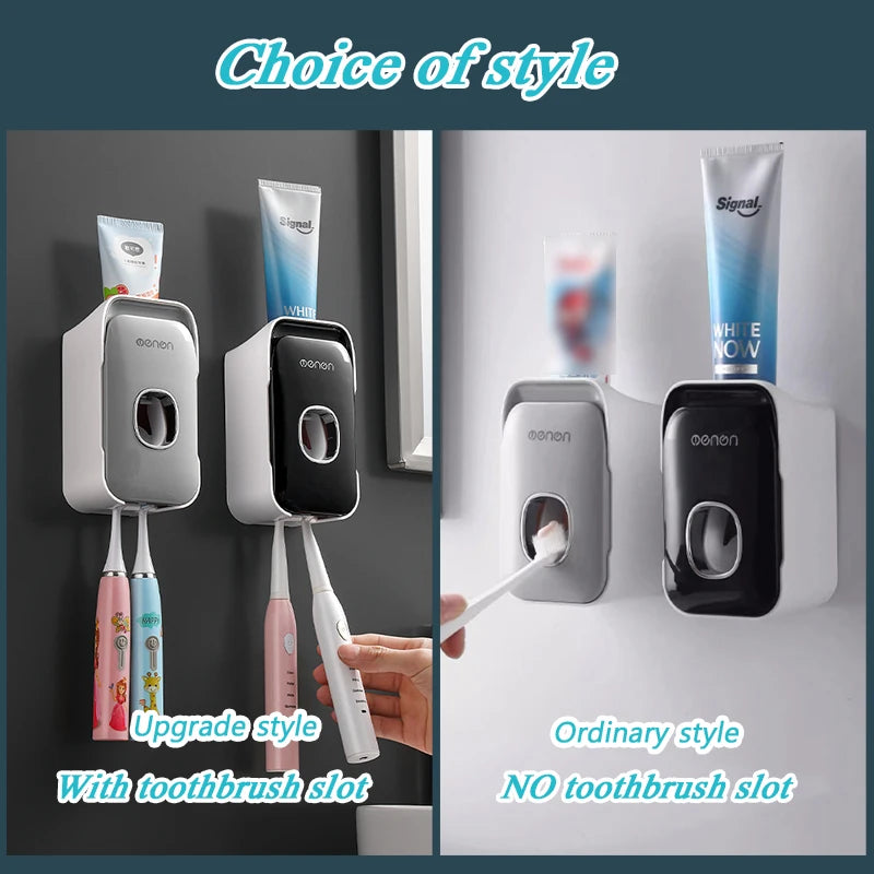 Wall-Mounted Automatic Toothpaste Dispenser & Toothbrush Holder
