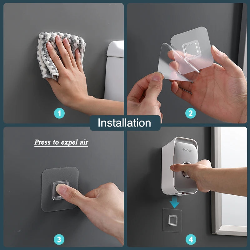 Wall-Mounted Automatic Toothpaste Dispenser & Toothbrush Holder