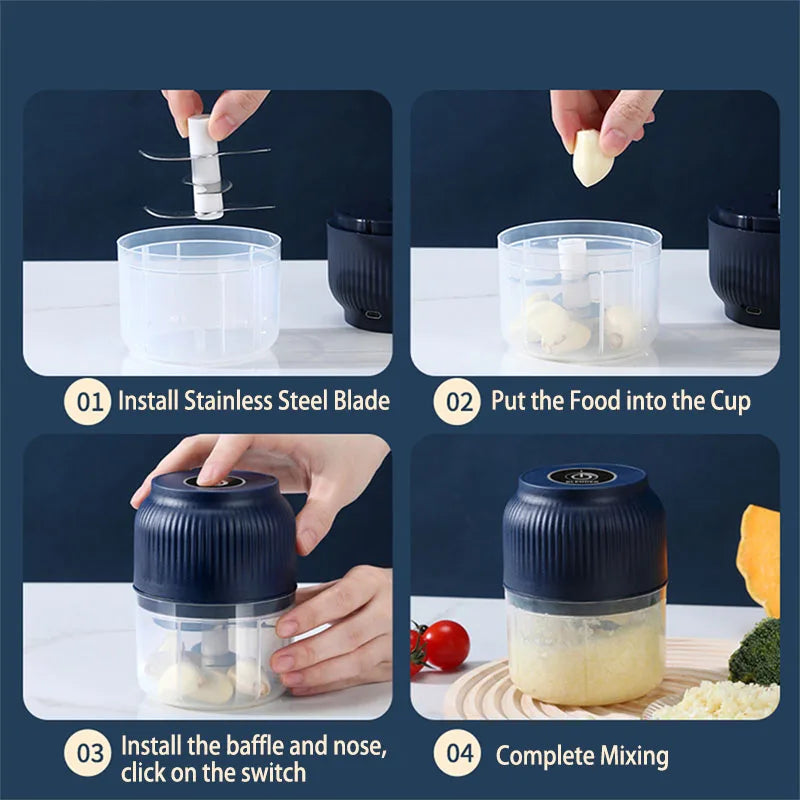 Mini Electric Food Chopper – 250ml USB Rechargeable | Garlic, Onion & Vegetable Crusher