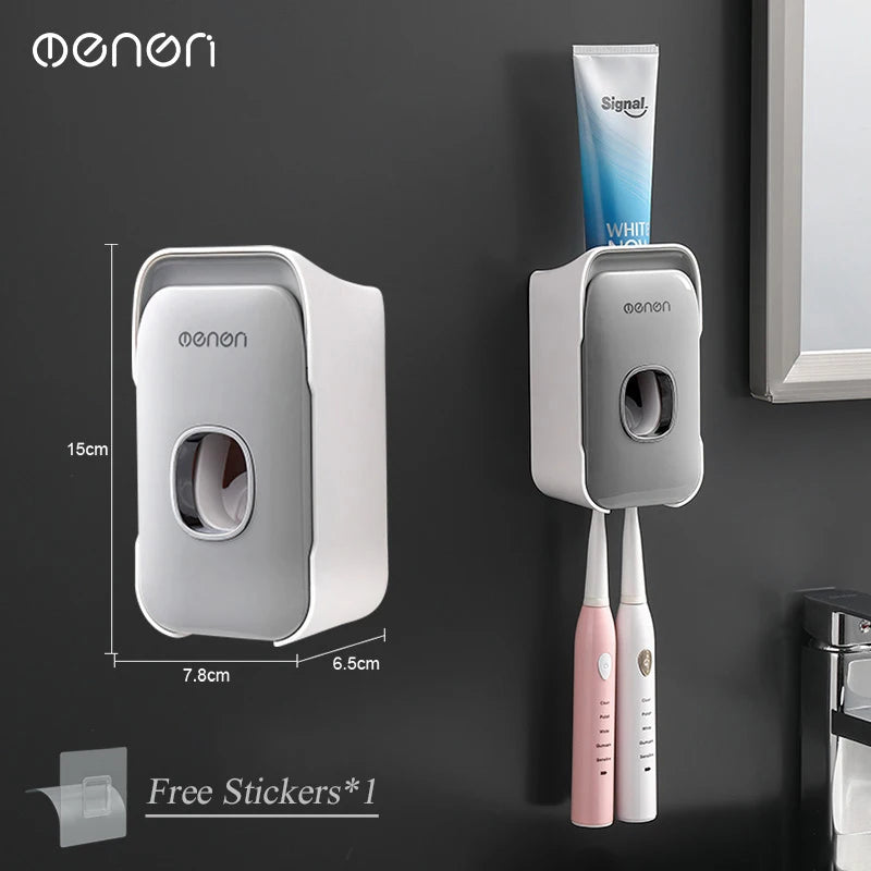 Wall-Mounted Automatic Toothpaste Dispenser & Toothbrush Holder