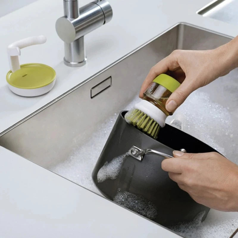 🧽 Soap Dispensing Dish Brush – Scrub Tough Grease with Less Effort