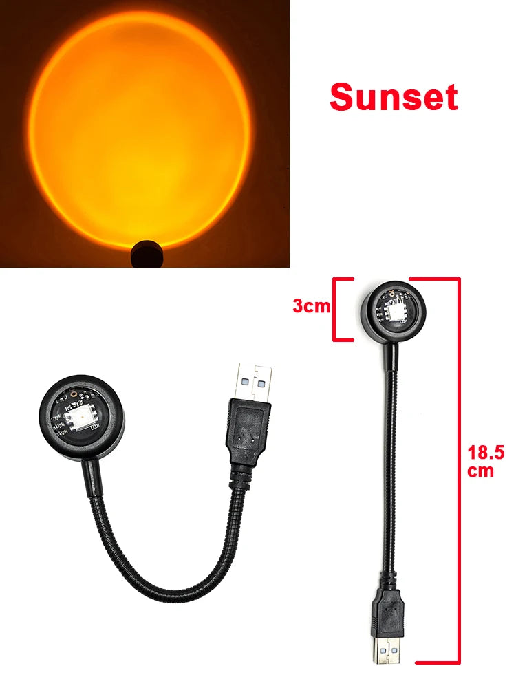 LED Sunset Lamp – USB Night Light Projector | Mood Lighting for Bedroom, Living Room & Photography