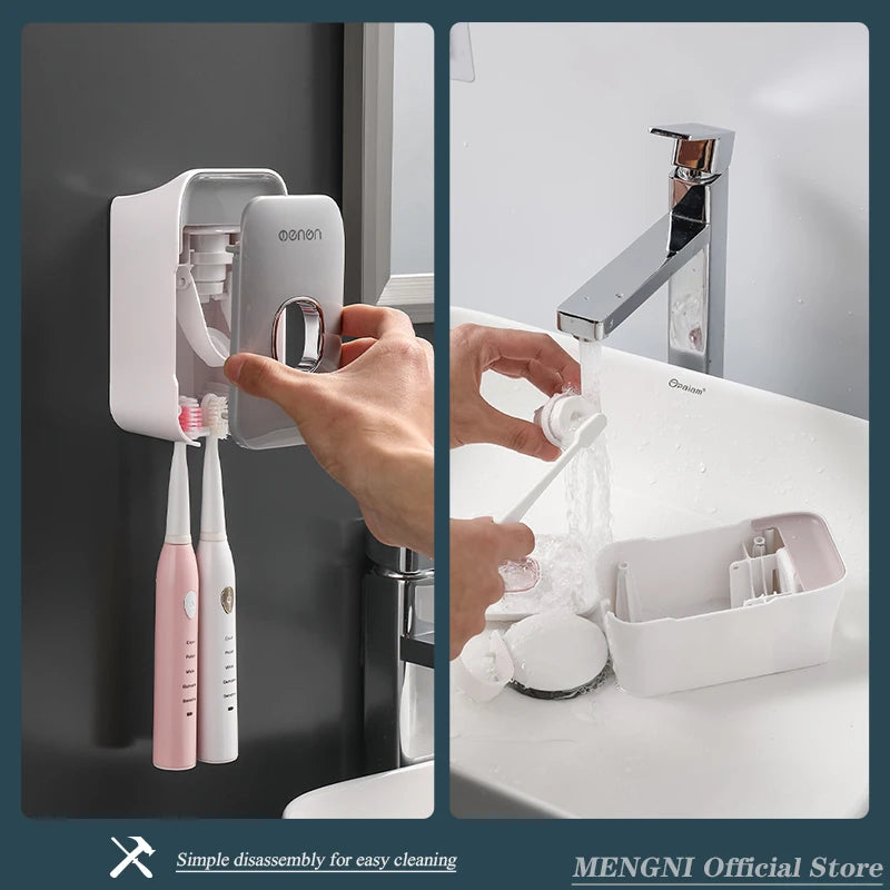 Wall-Mounted Automatic Toothpaste Dispenser & Toothbrush Holder